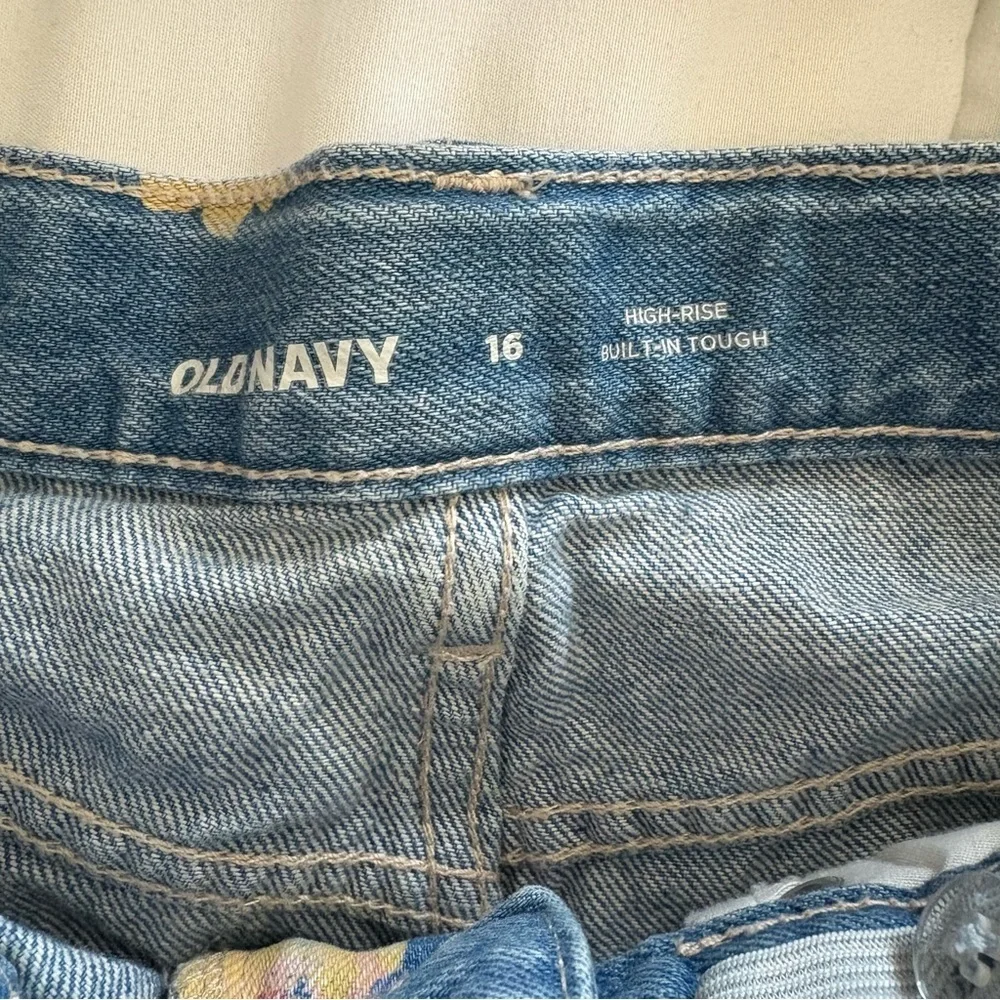 Old Navy Girls Floral Detailed Light Blue Cotton Denim Shorts